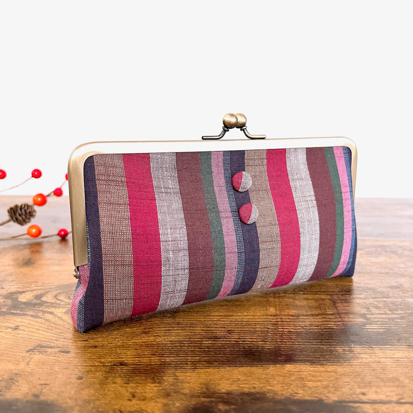 会津木綿＊ちょっとスリムな親子がま口長財布（カラフル太縞） 長財布