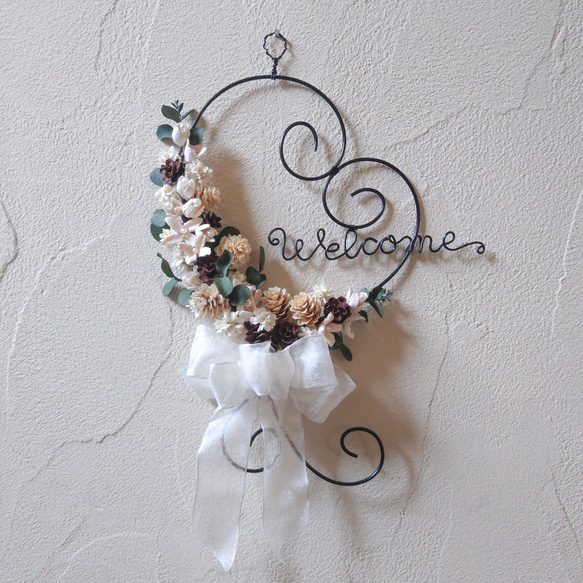 感謝作品　お花のwelcome＊ハートリース　ワイヤークラフト ワイヤーアート 感謝作品 お花のwelcome＊ハートリース ワイヤークラフト ワイヤーアート