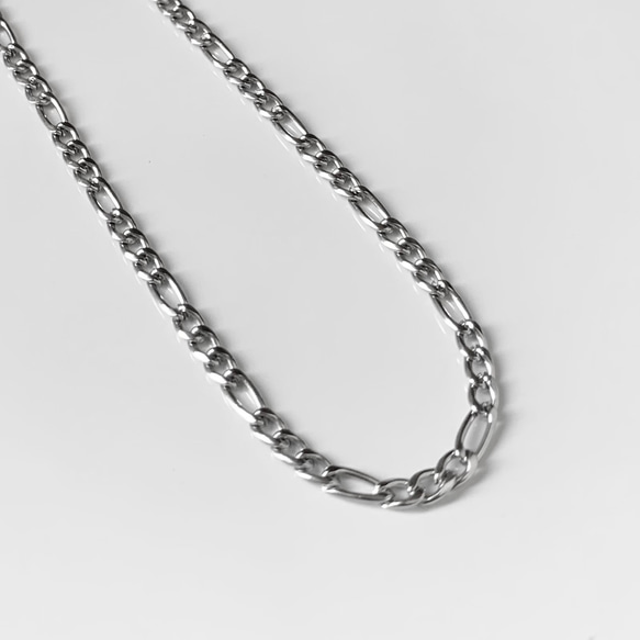 【eve】chain necklace 　マンテルネックレス　フィガロ　チェーン　3mm シルバー 3枚目の画像