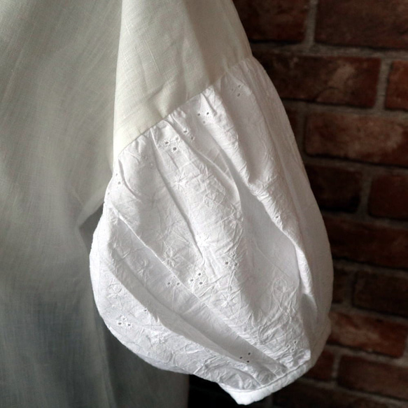【M到6L碼4種尺寸可選】甜美豐滿白色蕾絲袖成人白色亞麻束腰外衣小號也OK 第4張的照片