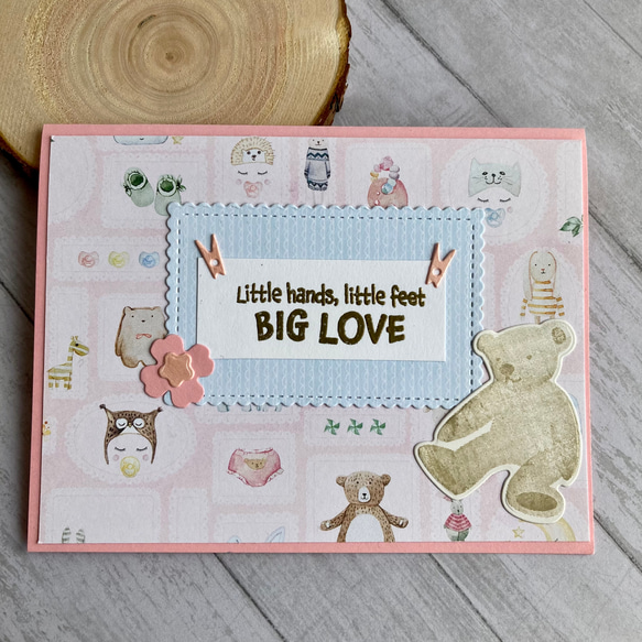 ピンクの出産祝いカード　ベビーシャワー　メッセージカード　出産祝い 1枚目の画像