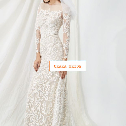 超美品 5号ウェディングドレス マーメイド 背中くるみボタン レース 低