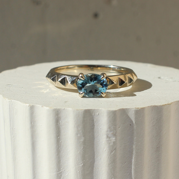 Pyramid Stud Aquamarine Ring / K10, K18, PT900 10枚目の画像