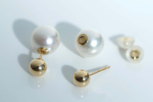 【送料無料】K18 ball 5mm アコヤキャッチ 3way ピアス ペア 15枚目の画像