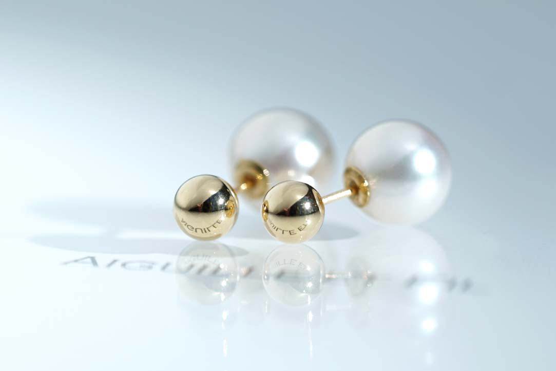 【送料無料】K18 ball 5mm アコヤキャッチ 3way ピアス ペア