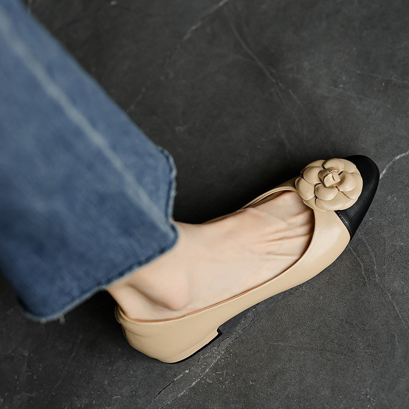 椿 パンプス ヒール パンプス フラット パンプス ローヒール パンプス レディース靴 本革 革靴 花 ボタニカル 秋