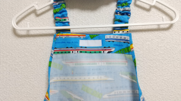 120cm 新幹線B（水色）ゴム紐付 子供用エプロン・三角巾セット 5枚目の画像