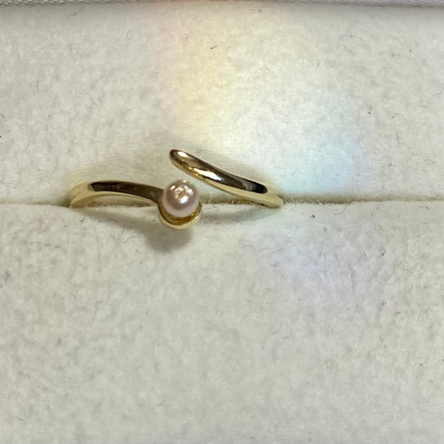 リング空枠 スパイラル パール ゴールド フリーサイズ 指輪・リング