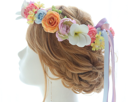 花冠 花かんむり レインボーカラー プルメリア 結婚式 ブライダル
