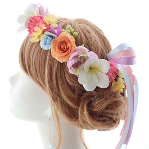 花冠 花かんむり レインボーカラー プルメリア 結婚式 花冠 花かんむり レインボーカラー プルメリア 結婚式
