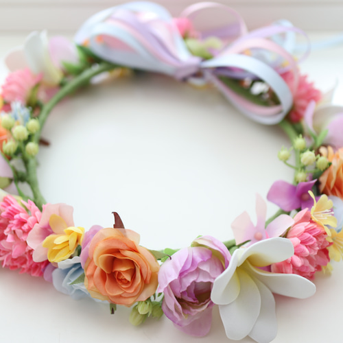 花冠 花かんむり レインボーカラー プルメリア 結婚式 花冠 花かんむり レインボーカラー プルメリア 結婚式