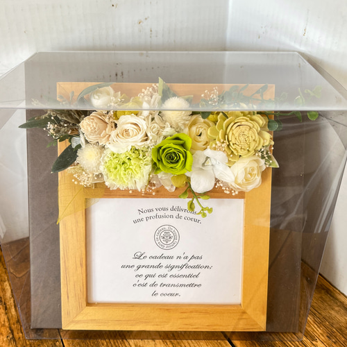 フラワーフォトフレーム ホワイトグリーン プリザーブドフラワー