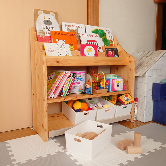目指せ!ないない上手☆】仙遊の絵本ラック 節ありひのき材 おもちゃ箱