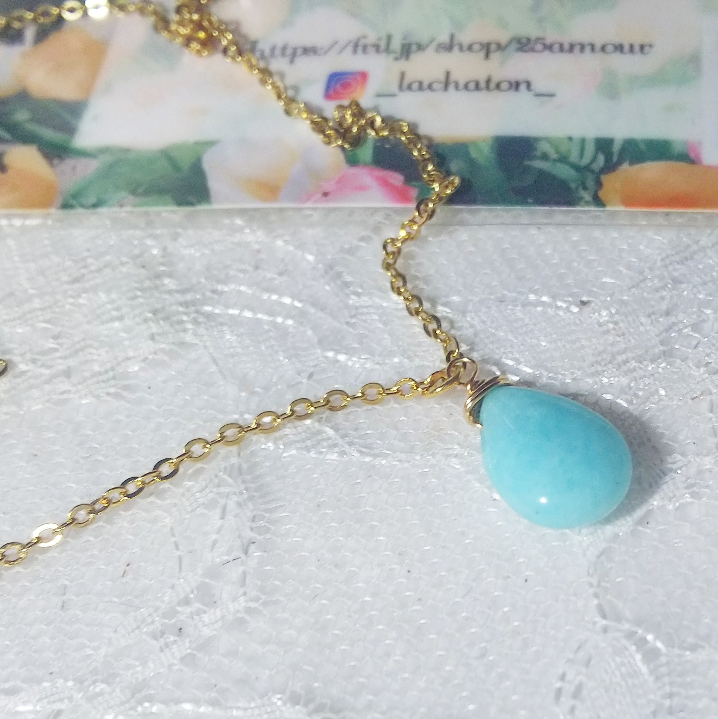 パール【6月誕生石】とアクアマリン【3月誕生石】の天然石マクラメネックレス