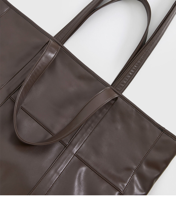 泥棕色 蒙布朗袋子 2面背 oversize大容量托特包 PU皮拼帆布 第17張的照片