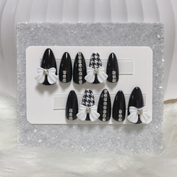 現品】 98 ネイルチップ キルティング フレンチ リボン ガーリー  