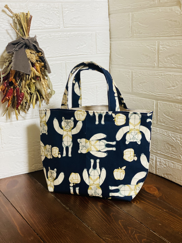 くまさん＆りんご柄☆ランチトートバッグ☆お散歩バッグ♪ トート