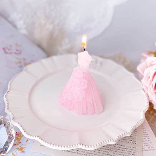専用　ハンドメイドキャンドルホルダー　キャンドル　薔薇キャンドル 流れる薔薇のドレスキャンドル（ピンク） キャンドル