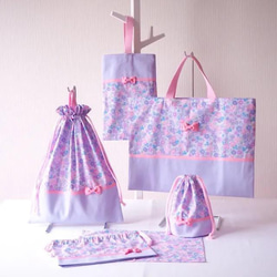 リボンと花柄レッスンバッグなど入園入学セット 紫｜レッスンバック