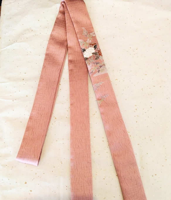 【新品】正絹帯揚げdeベルト　156㎝　手描き友禅　くすみピンク オリジナル品 3枚目の画像