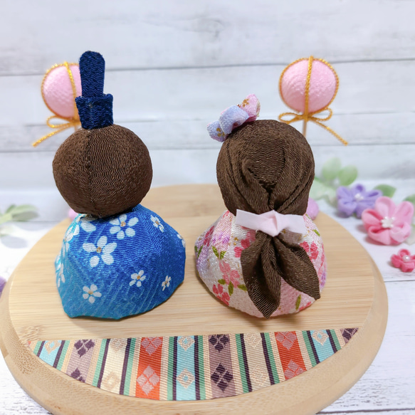 ひな人形　パステルカラーのお雛様　ひな祭り　おひな様　つまみ細工　ちりめん細工　 6枚目の画像