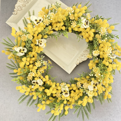 フラワーリース　アーティフィシャルフラワー　ミモザ　ナチュラル　造花　#133 ラベンダーと紫陽花のナチュラルリース ミモザ アーティ