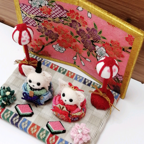 ちりめん細工ひな祭り チワワのお雛様セット(クリームペア ちりめん細工ひな祭り チワワのお雛様セット(クリームペア