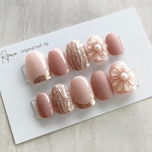 ピンク ニュアンス ぷっくりフラワーネイル ネイルチップ（つけ