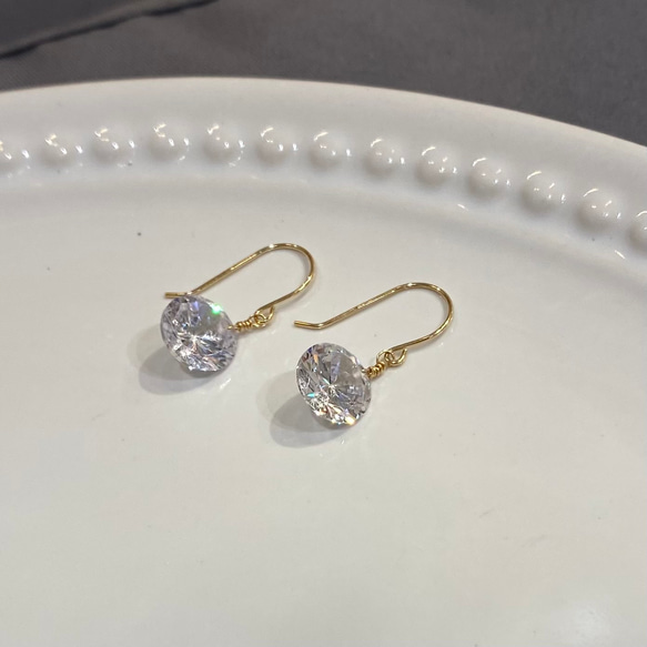 K18 GOLD】18金 8mm キュービックジルコニア フック ピアス 18KP13 (4 