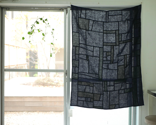 永遠の布 100%リネン ポジャギ 黒×紺 LINEN POJAGI CURTAIN 88×120cm