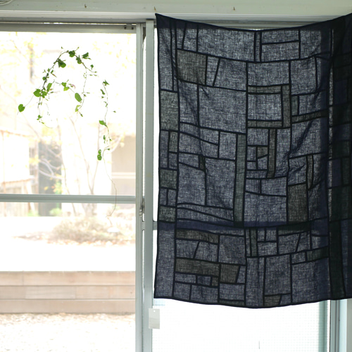 永遠の布 100%リネン ポジャギ 黒×紺 LINEN POJAGI CURTAIN 88