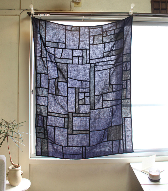 永遠の布 100%リネン ポジャギ 黒×紺 LINEN POJAGI CURTAIN 88