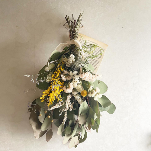 春待ち♢国産真珠葉ミモザのドライフラワースワッグ♢ドライフラワー  