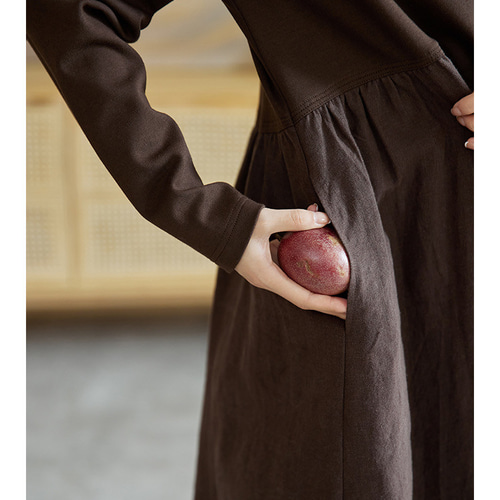 2色 アシンメトリー切替ワンピース ゆったりめ ポケット付き【春秋冬