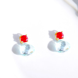 - spring - Ruby & Aquamarine Earrings/Pierce/Ear-cuff 1枚目の画像