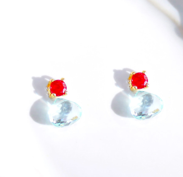 - spring - Ruby & Aquamarine Earrings/Pierce/Ear-cuff 1枚目の画像