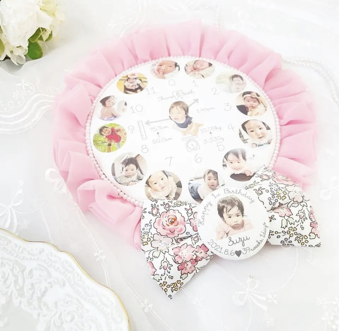 成長時計ロゼットボード　1歳誕生日　プレゼント　ファーストバースデー　バースデーフォト　お腹に赤ちゃんがいます