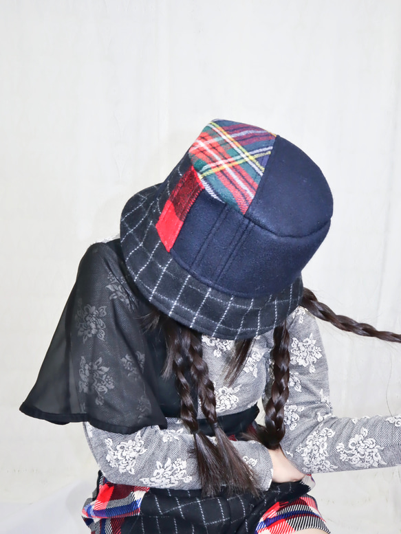 splicing design bucket hat 0005BN meikeiin handmade 1枚目の画像