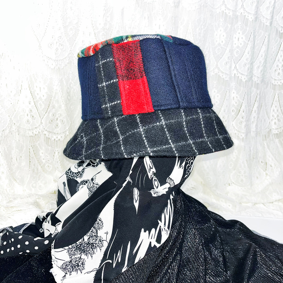 splicing design bucket hat 0005BN meikeiin handmade 3枚目の画像