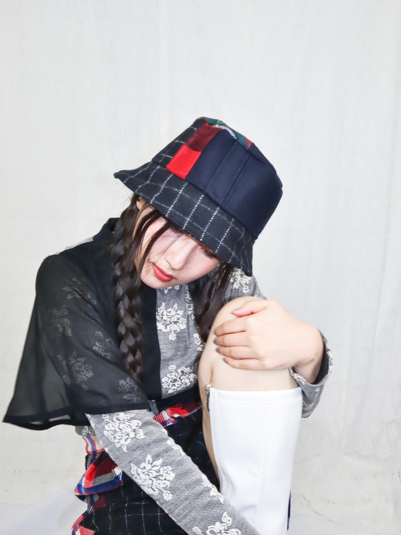 splicing design bucket hat 0005BN meikeiin handmade 6枚目の画像