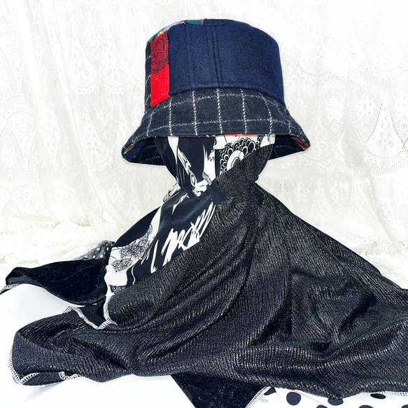 splicing design bucket hat 0005BN meikeiin handmade 2枚目の画像