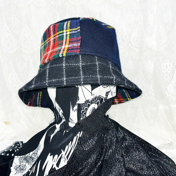 splicing design bucket hat 0005BN meikeiin handmade 4枚目の画像