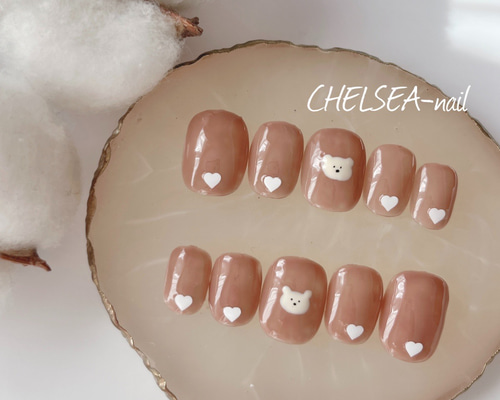 ワンカラーシンプルくまネイル ネイルチップ（つけ爪） CHELSEA-nail