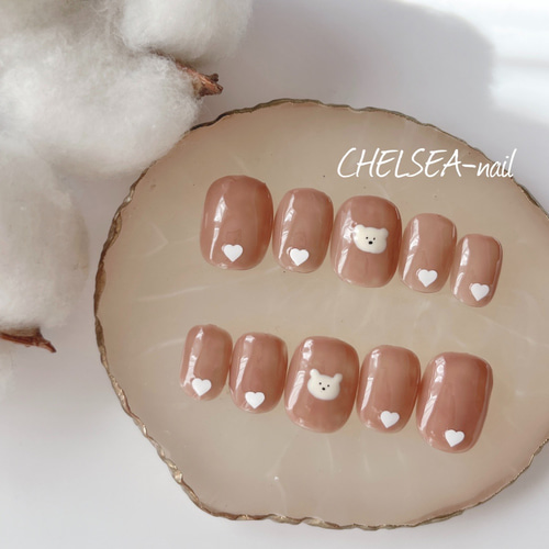 【着画あり】くまネイル　アーガイル柄ネイル　癒しネイル　シンプルネイル 着画あり】くまネイル アーガイル柄ネイル 癒しネイル シンプルネイル