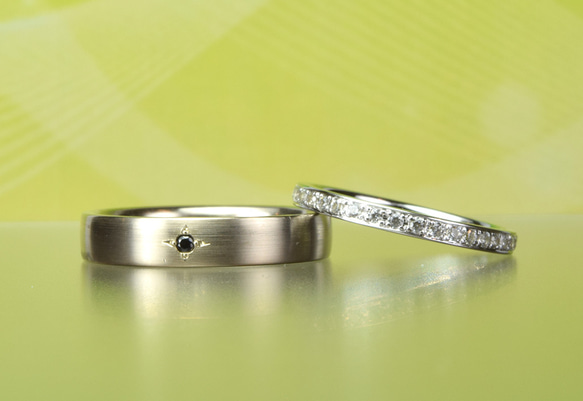 シャンパンゴールドのメンズ＆エタニティーの結婚指輪セット MG-114 1枚目の画像