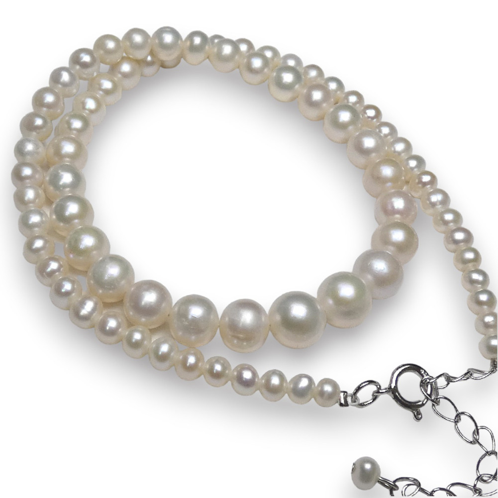 パールネックレス グラデーション本真珠 4～8.5mm  40～45cm調整 SVアジャスタ付絶対お得！/ITA_075