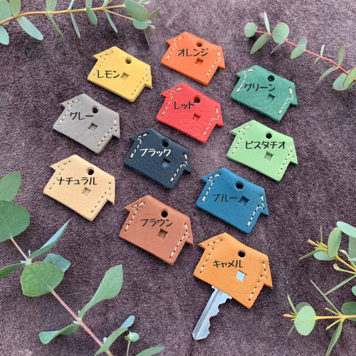 ID:G983081　三線（ハードケース入り）鍵＆爪付、人工皮 革工房BELL'S】☆ハウスモチーフ☆鍵をおしゃれに色分け・防犯・静電気