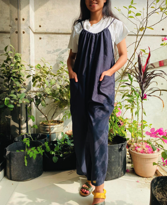 綿麻素材（ラミーコットン）サロペット