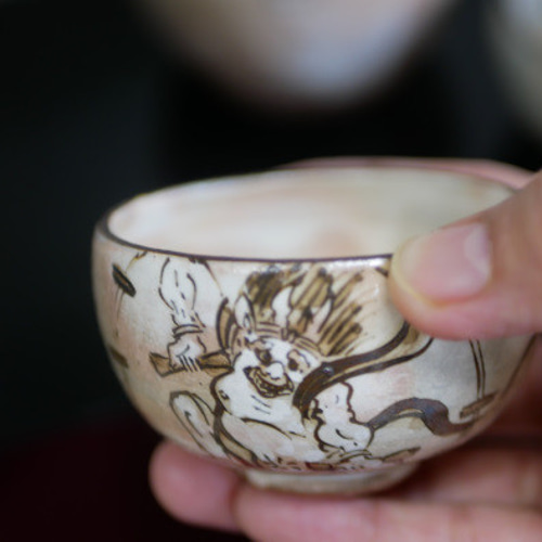 風神雷神 徳利とぐい呑みのセット 色絵 陶器 京焼 おちょこ