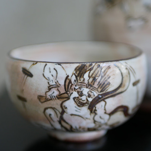 風神雷神 徳利とぐい呑みのセット 色絵 陶器 京焼 おちょこ